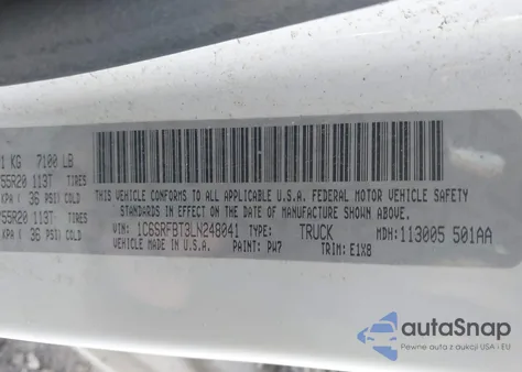 2020 Ram 1500 Big Horn 4X4 6'4 Box z USA, uszkodzony, nr VIN 1C6SRFBT3LN248041